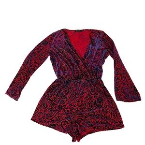 Honey Punch velvet print romper, size M